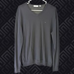 Calvin Klein Navy Italian Merino Wool Women's XL V-Neck Soft Preppy Sweater